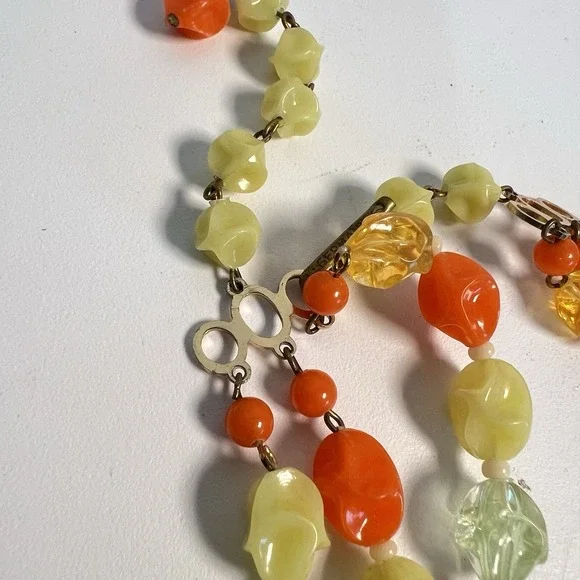 Retro 1960s Colorful West German Vintage Beads Multi Strand Yellow Orange Green - Picture 4 of 8